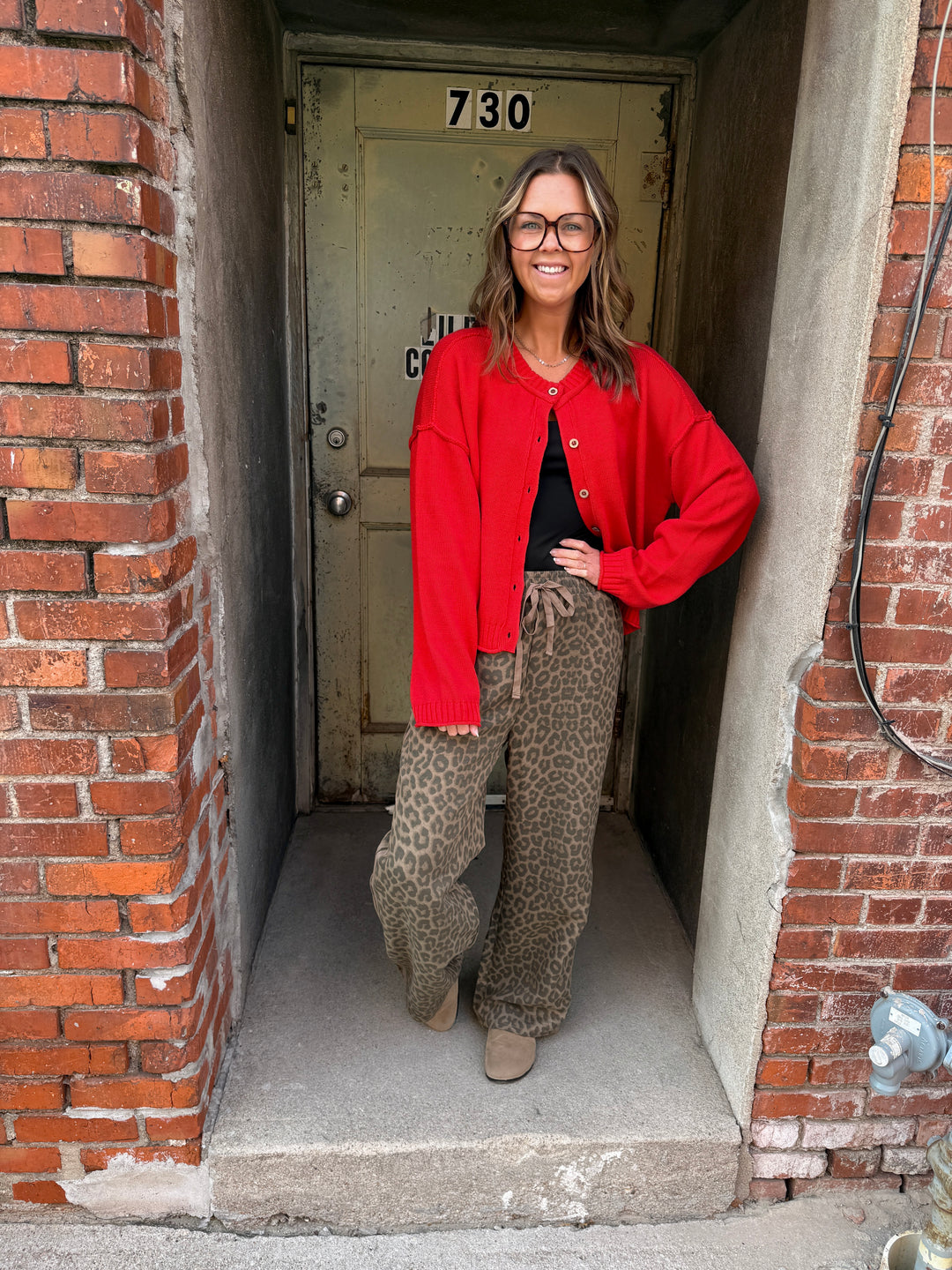 Red Raw Edge Exposed Seam Knit Cardigan