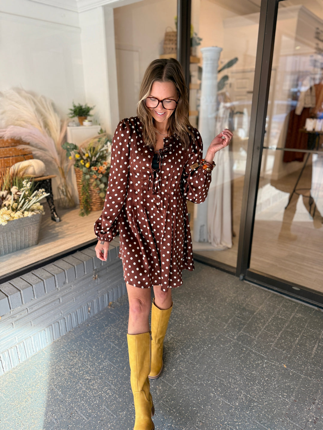 The Spot-On Satin Mini Dress in Chocolate