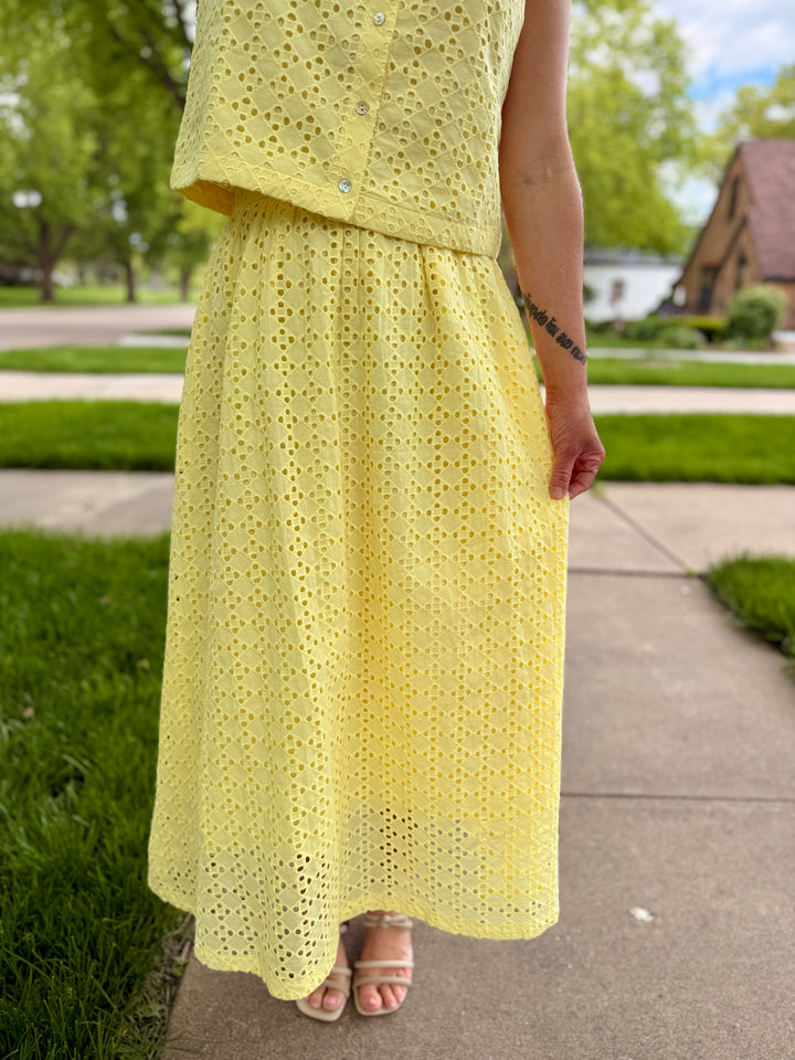 Lemon Eyelet Midi Skirt