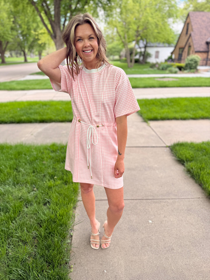 Checkered Drawstring Mini Dress