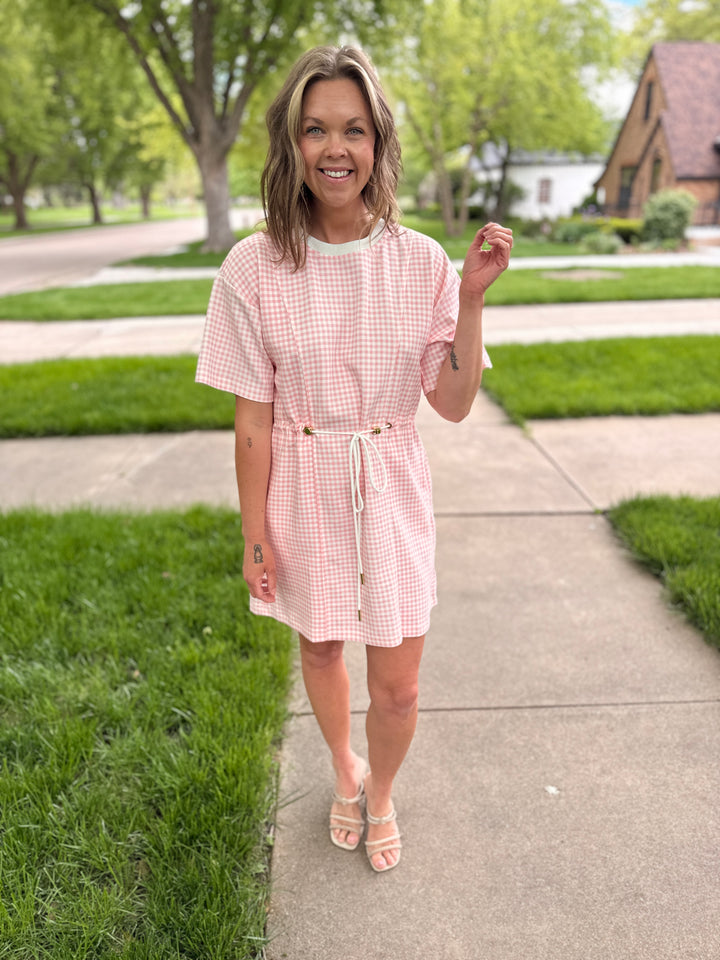 Checkered Drawstring Mini Dress