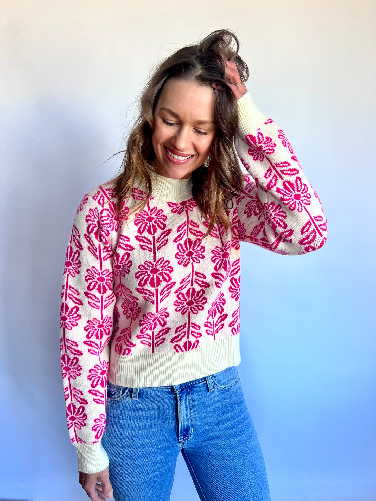 Vibe Floral Sweater - Electric Pink