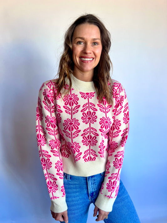 Vibe Floral Sweater - Electric Pink