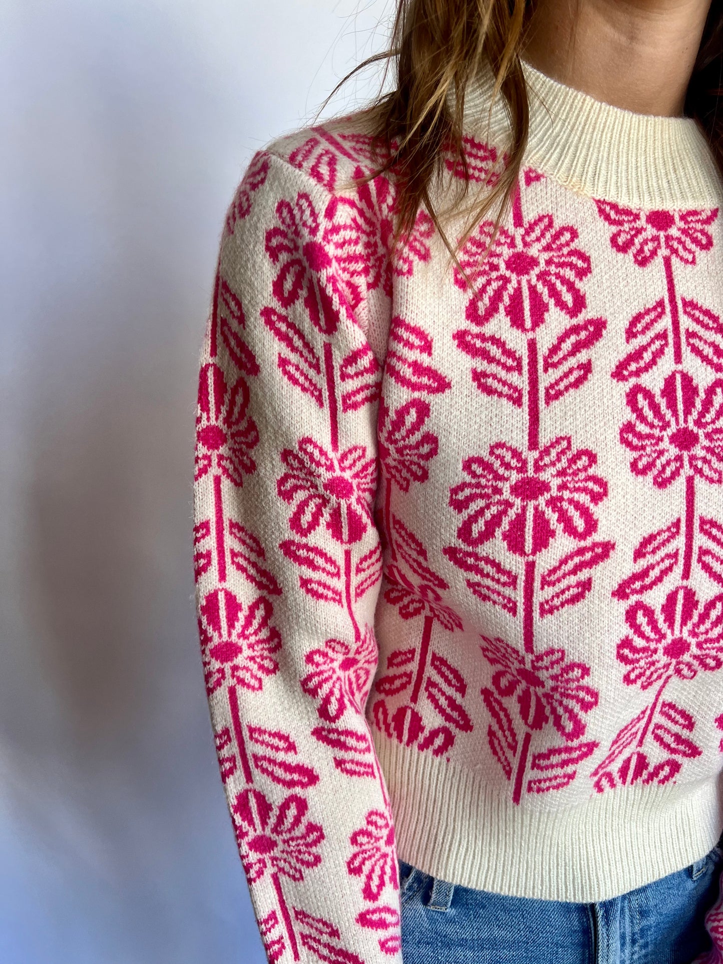 Vibe Floral Sweater - Electric Pink