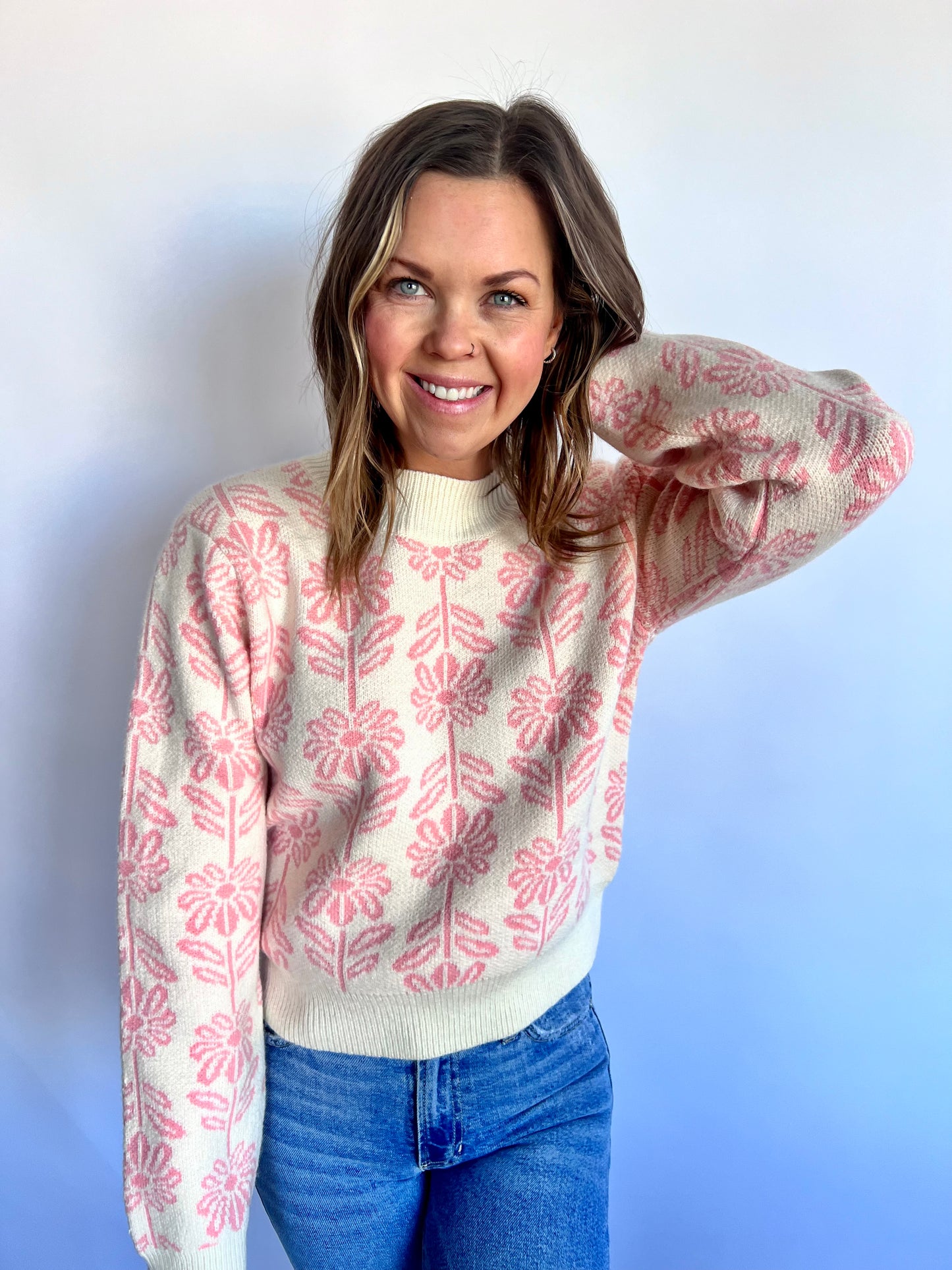 Vibe Floral Sweater - Pink