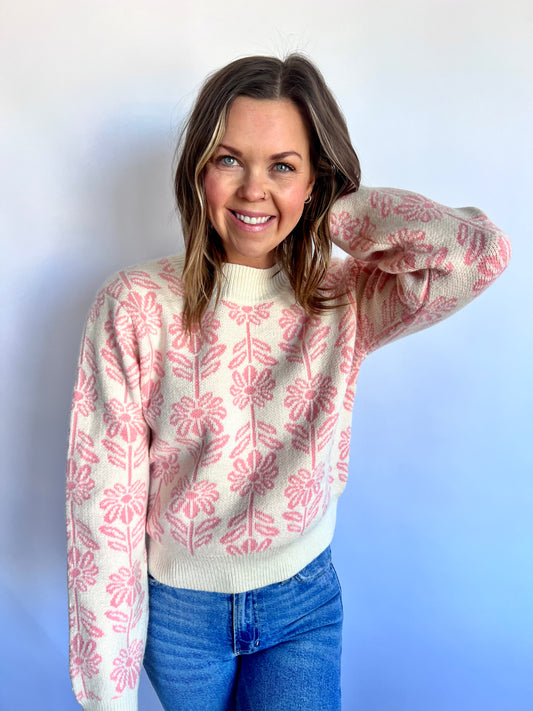 Vibe Floral Sweater - Pink