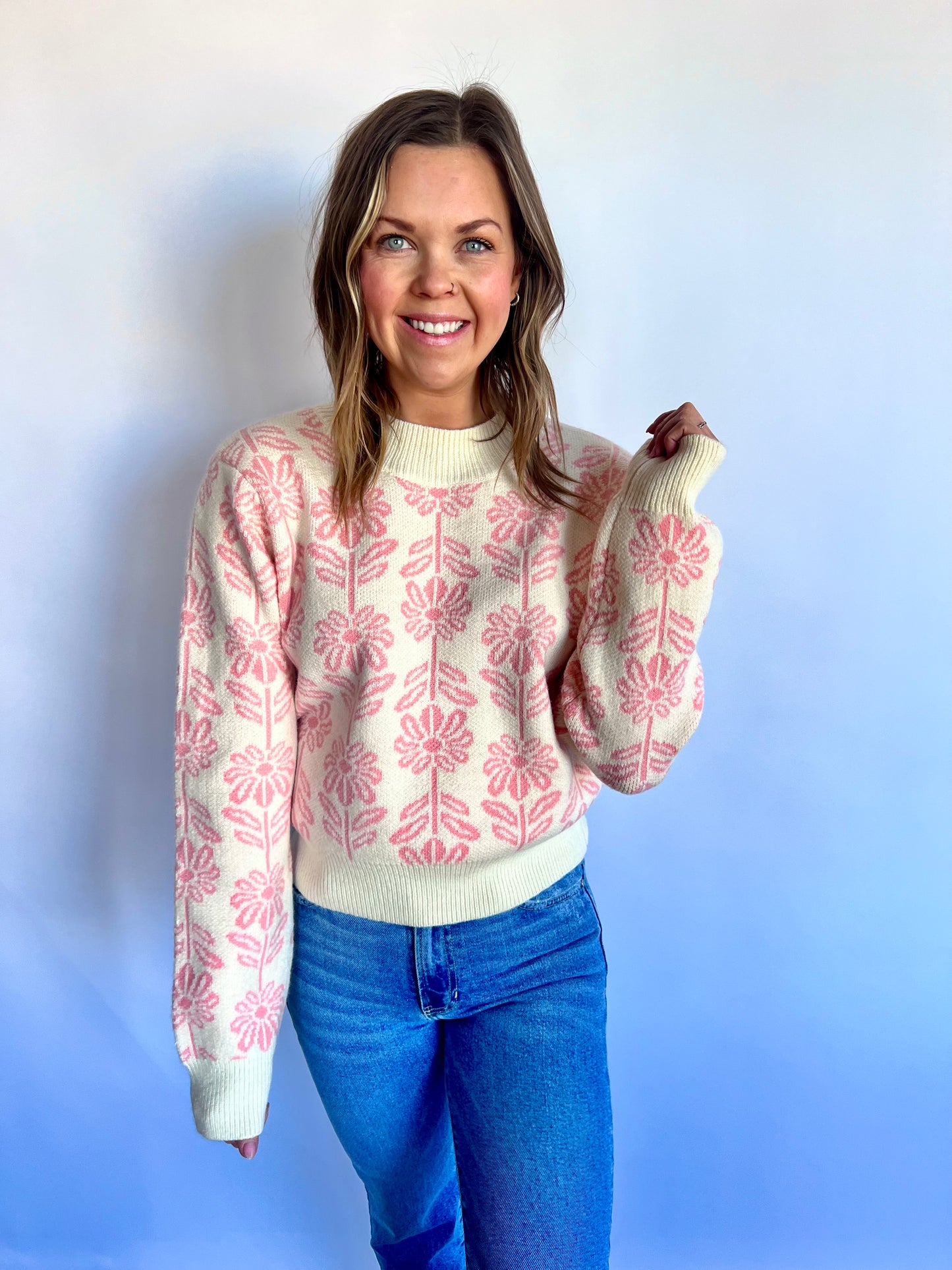 Vibe Floral Sweater - Pink