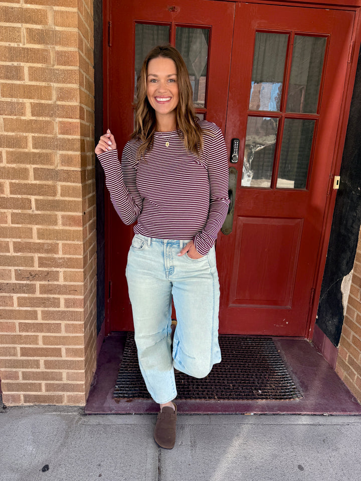 Jess Top - Burgundy Stripe