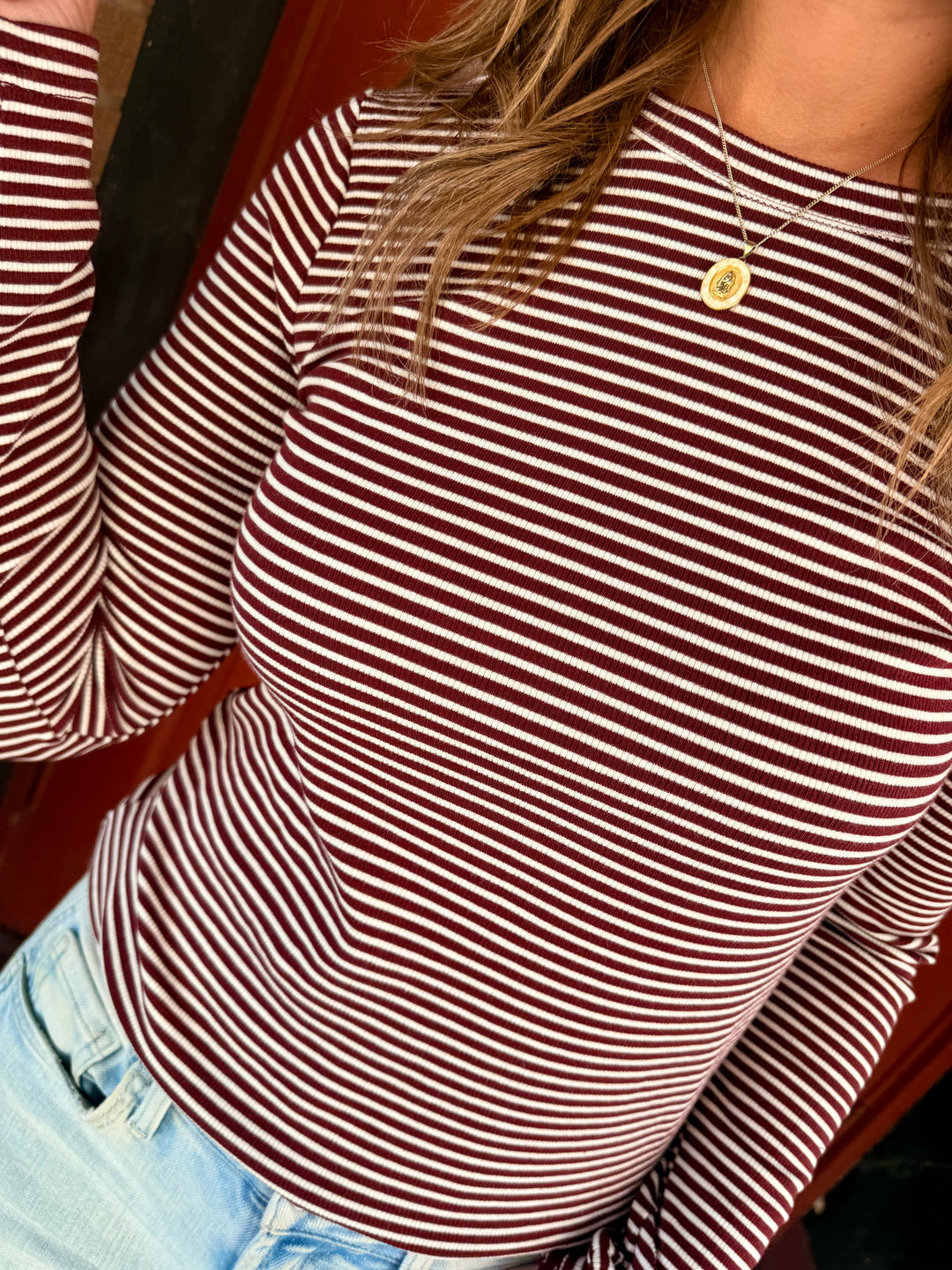 Jess Top - Burgundy Stripe