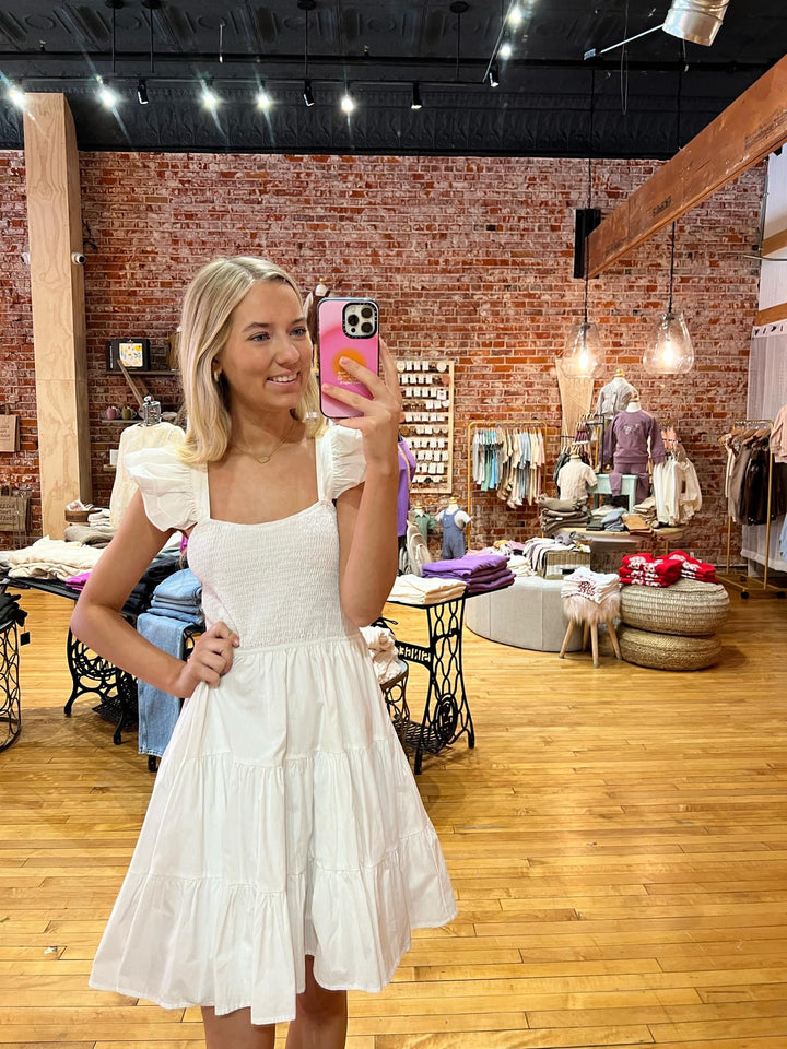 White Ruffle Sleeve Short Dress