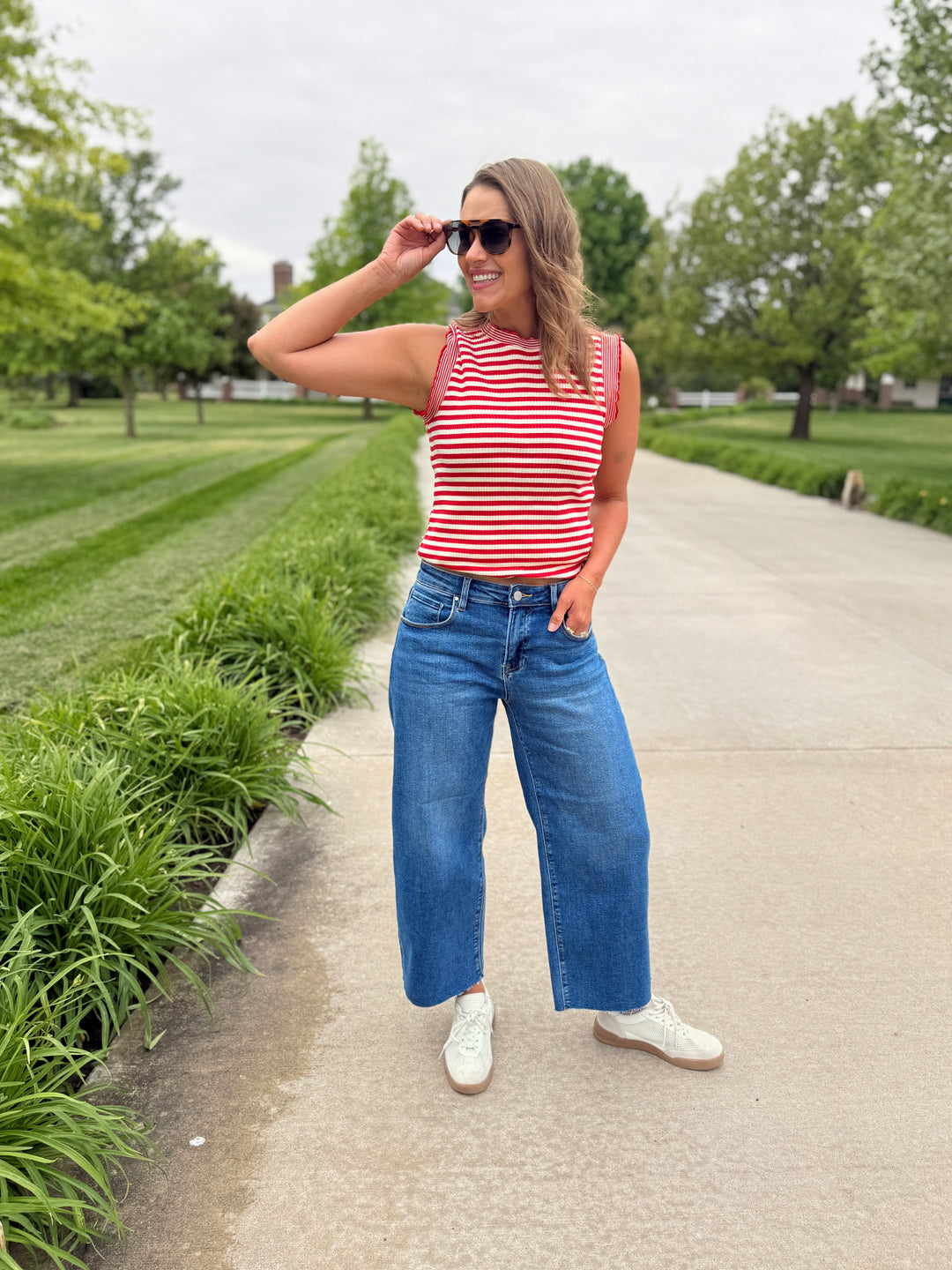 Red/Cream Stripe Tank
