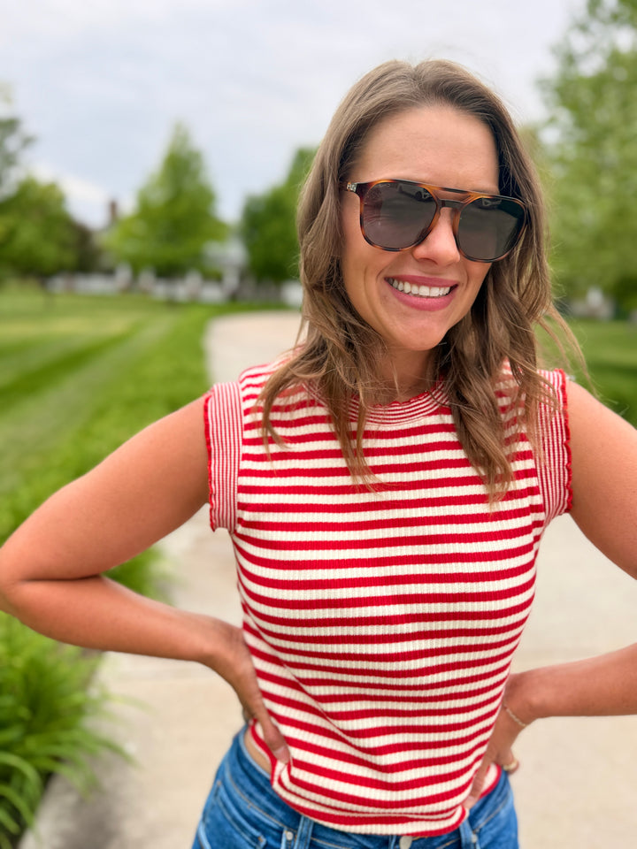 Red/Cream Stripe Tank