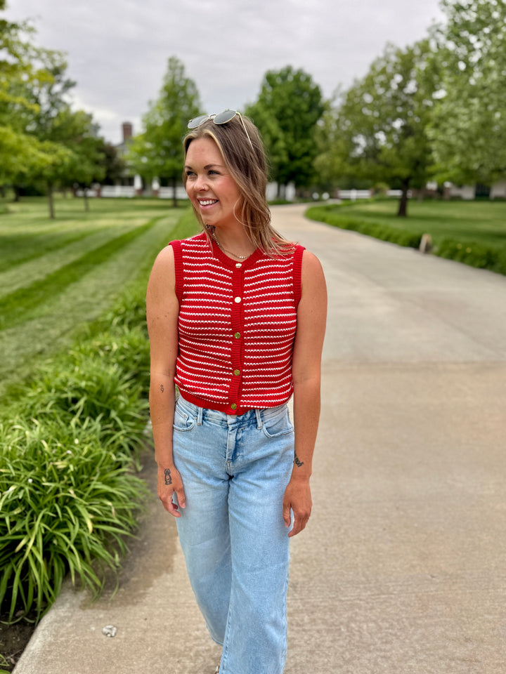 Picnic Stripe Knit Cardigan Vest