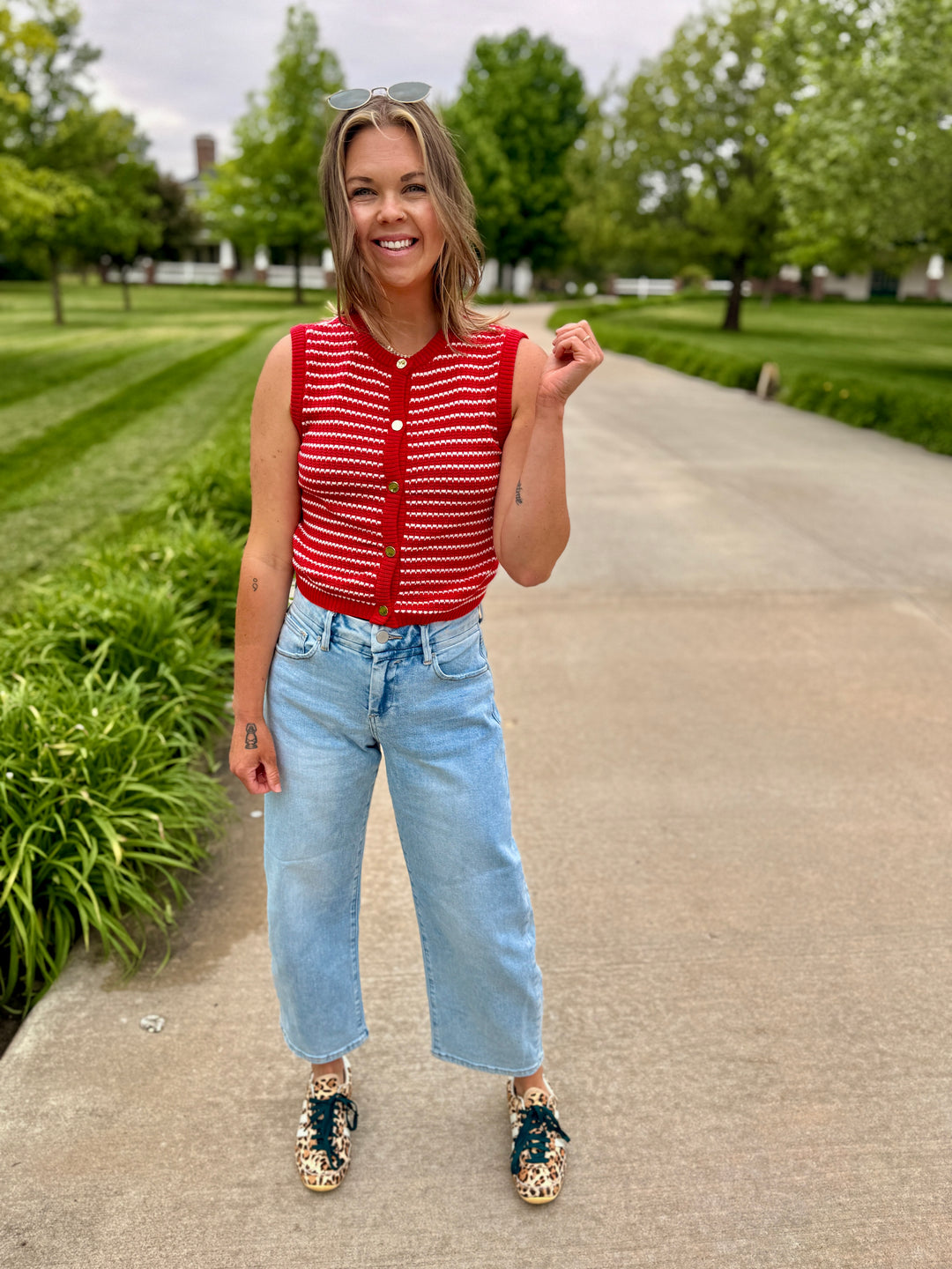 Picnic Stripe Knit Cardigan Vest