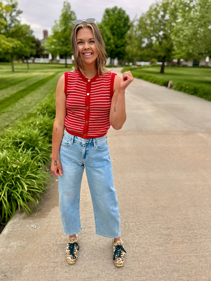 Picnic Stripe Knit Cardigan Vest