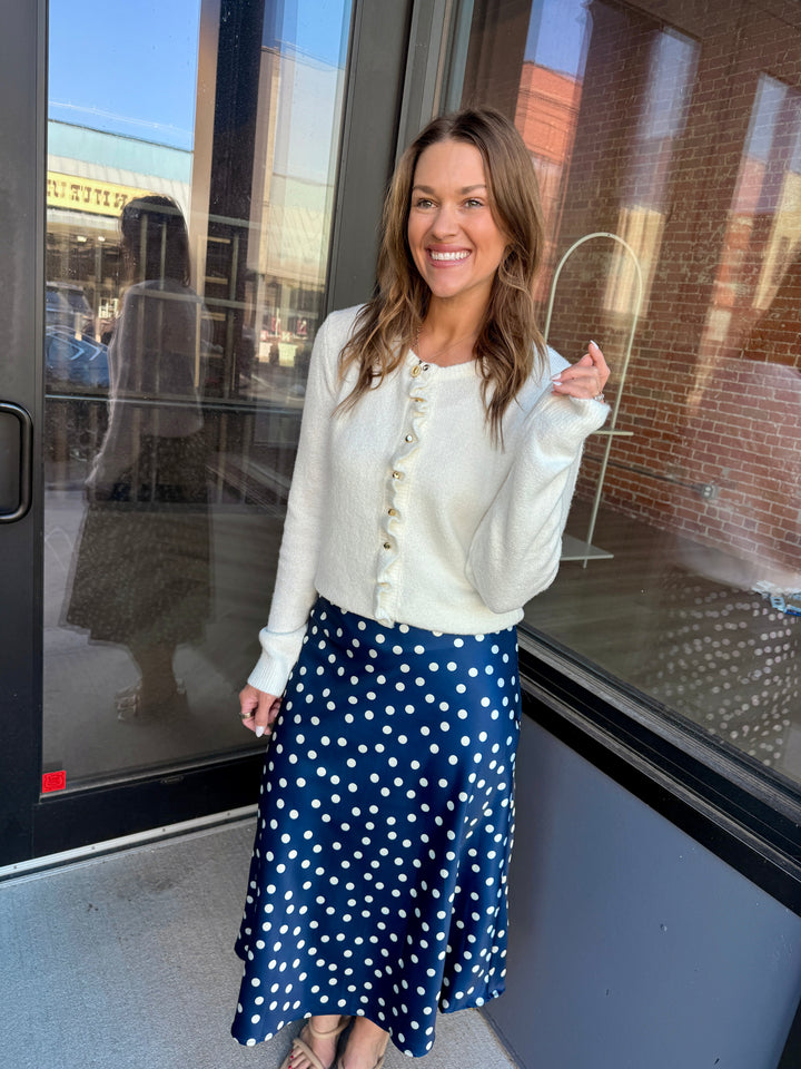 The Dot-To-Dot Satin Midi Skirt - Navy