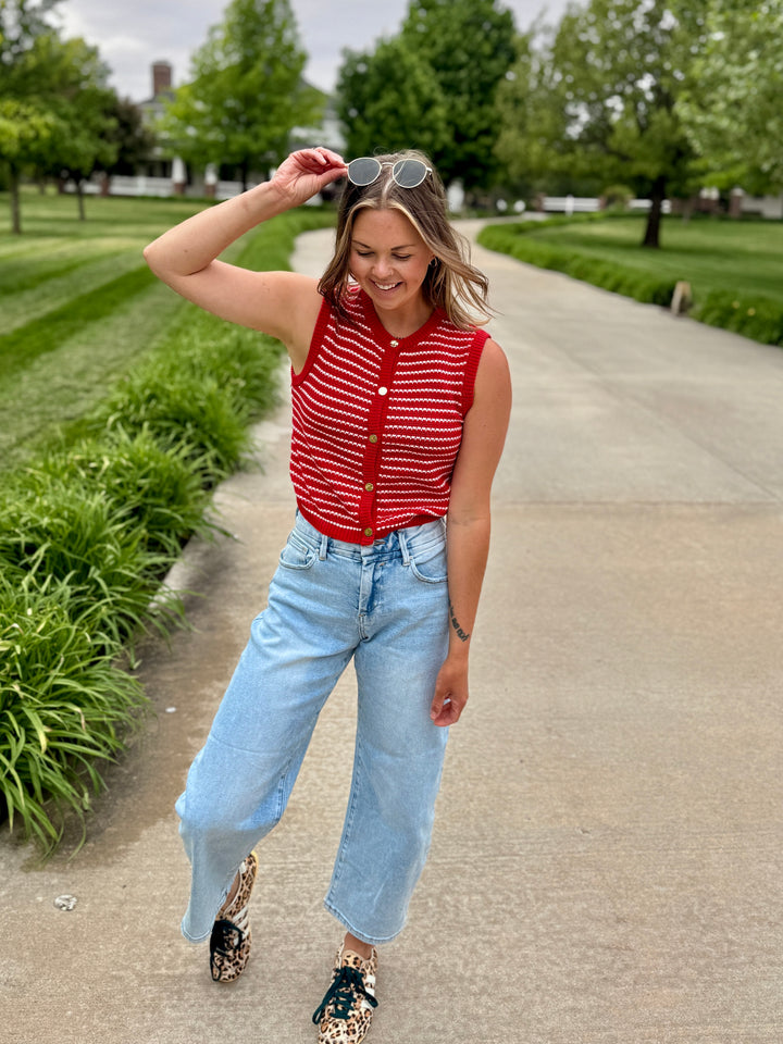Picnic Stripe Knit Cardigan Vest