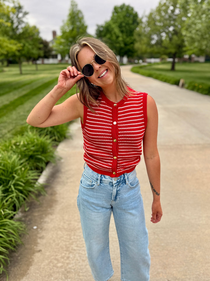 Picnic Stripe Knit Cardigan Vest