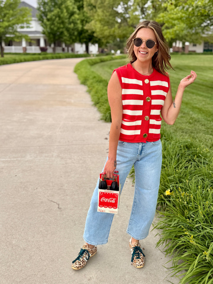 Striped Button-Down Knit Vest