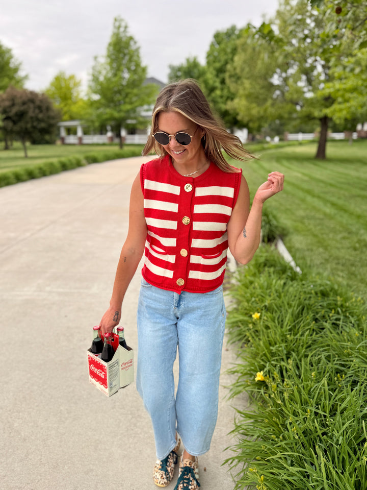 Striped Button-Down Knit Vest