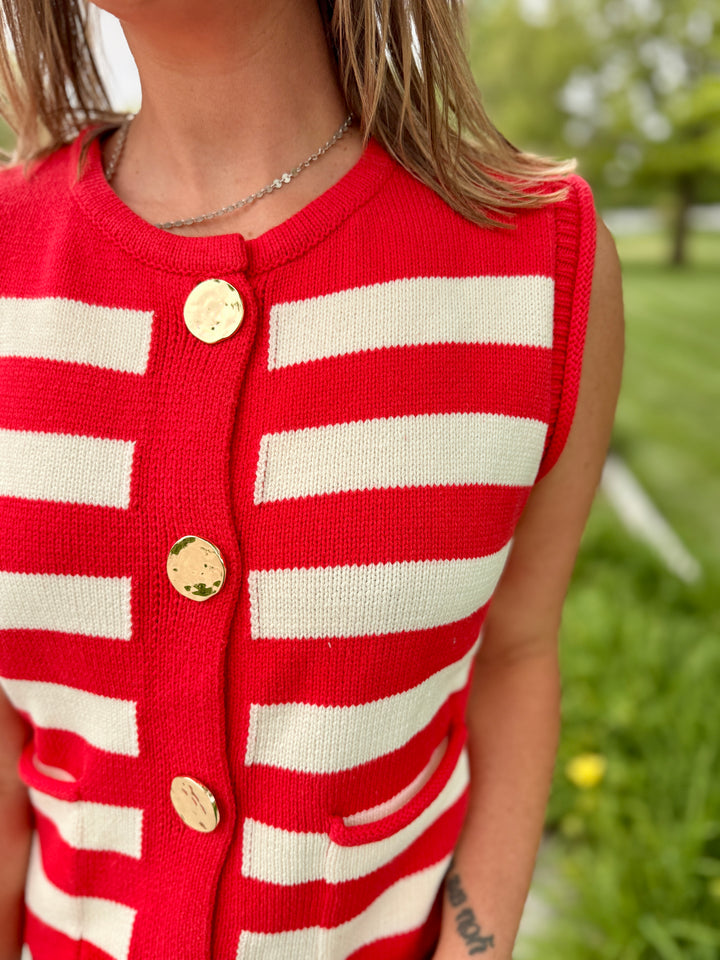 Striped Button-Down Knit Vest