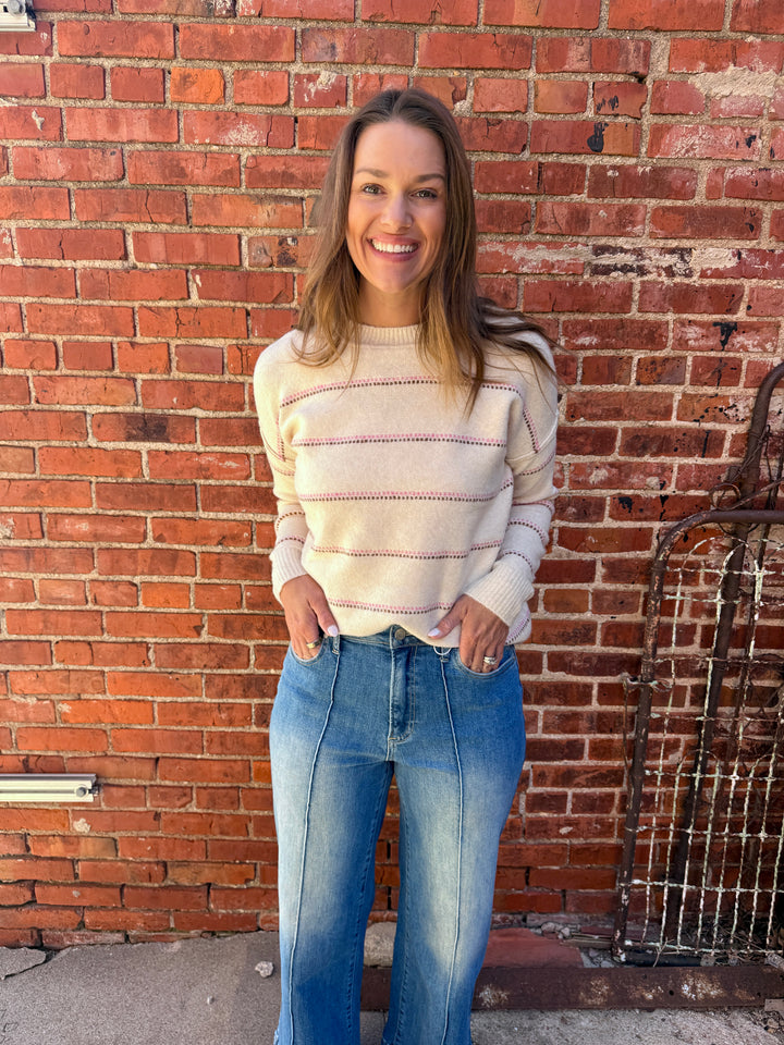 Haven Sweater - Oatmeal/Pink