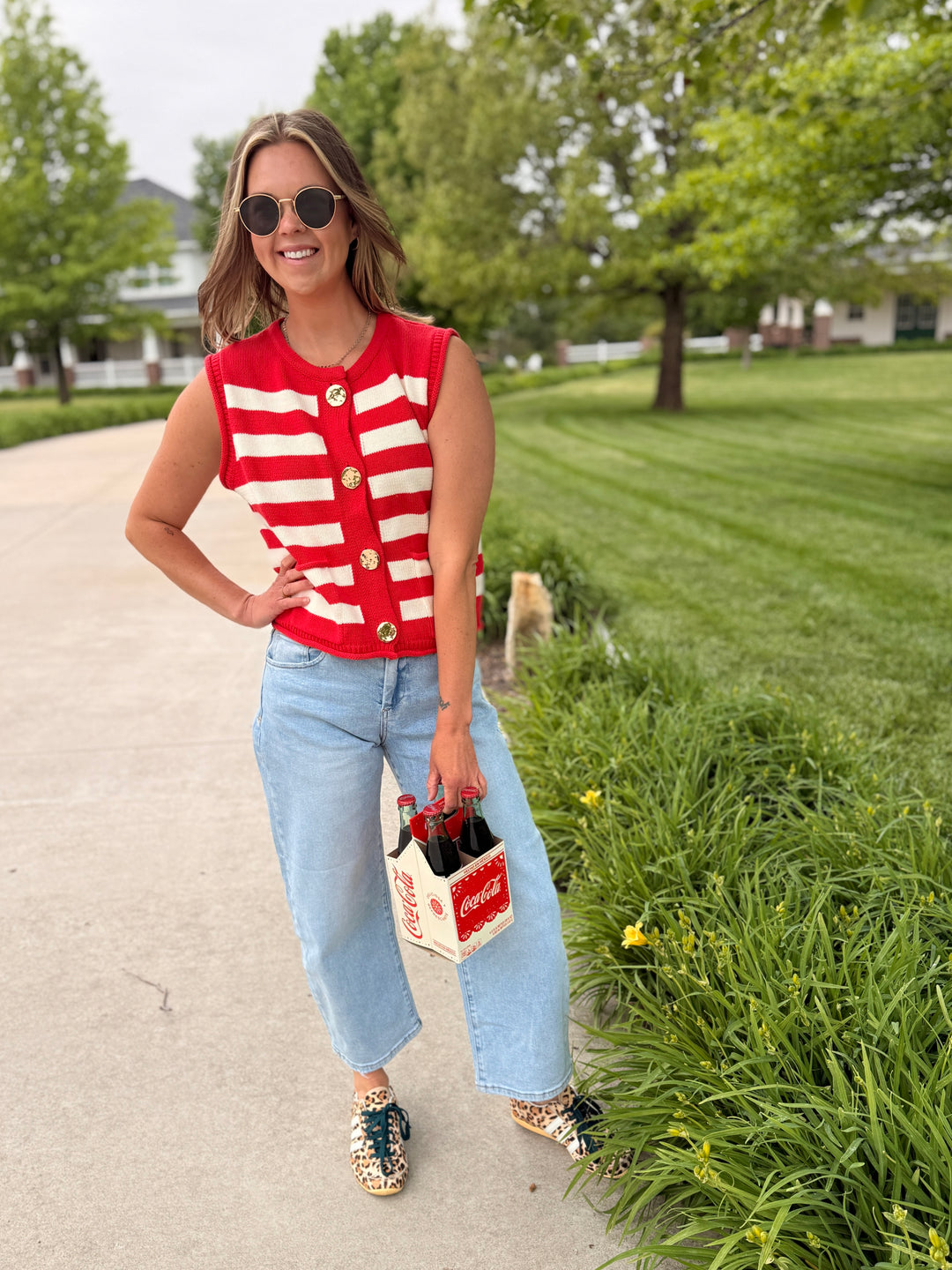 Striped Button-Down Knit Vest