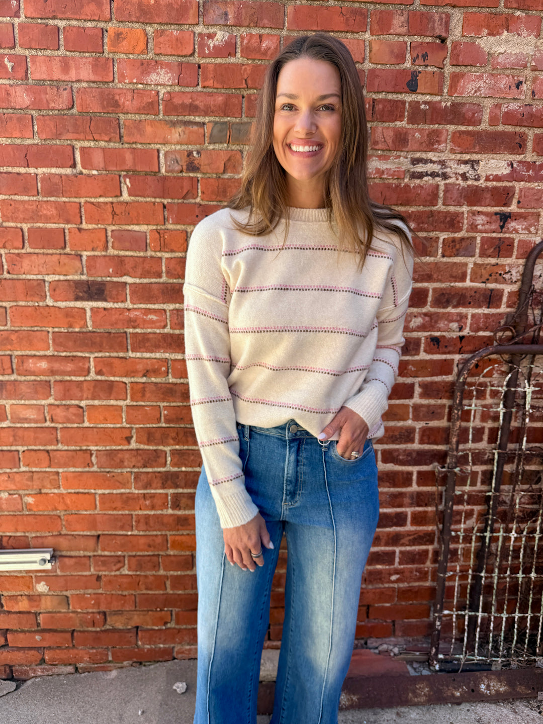 Haven Sweater - Oatmeal/Pink