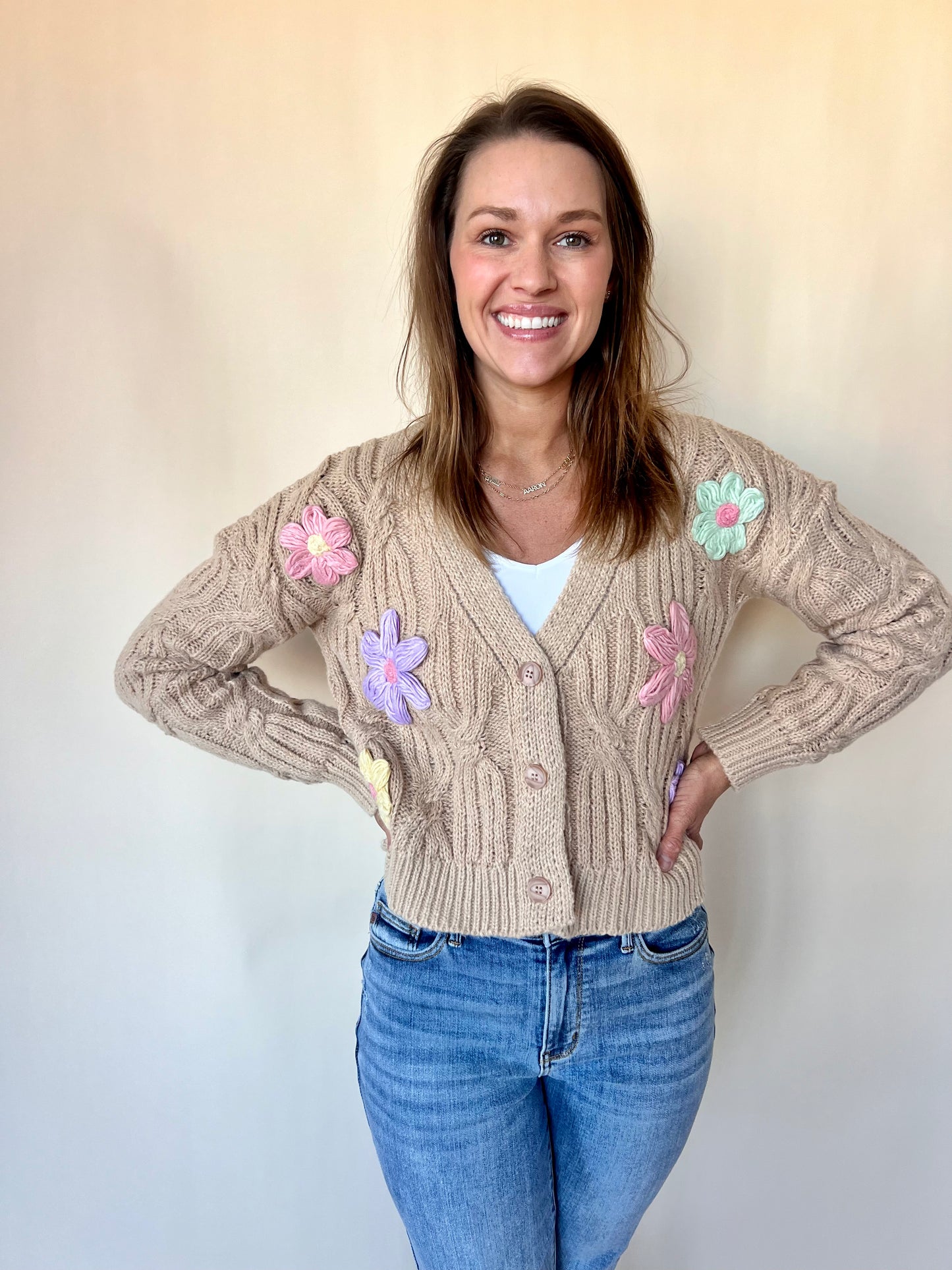 Hold My Hand-Made Flower Cardigan - Brown