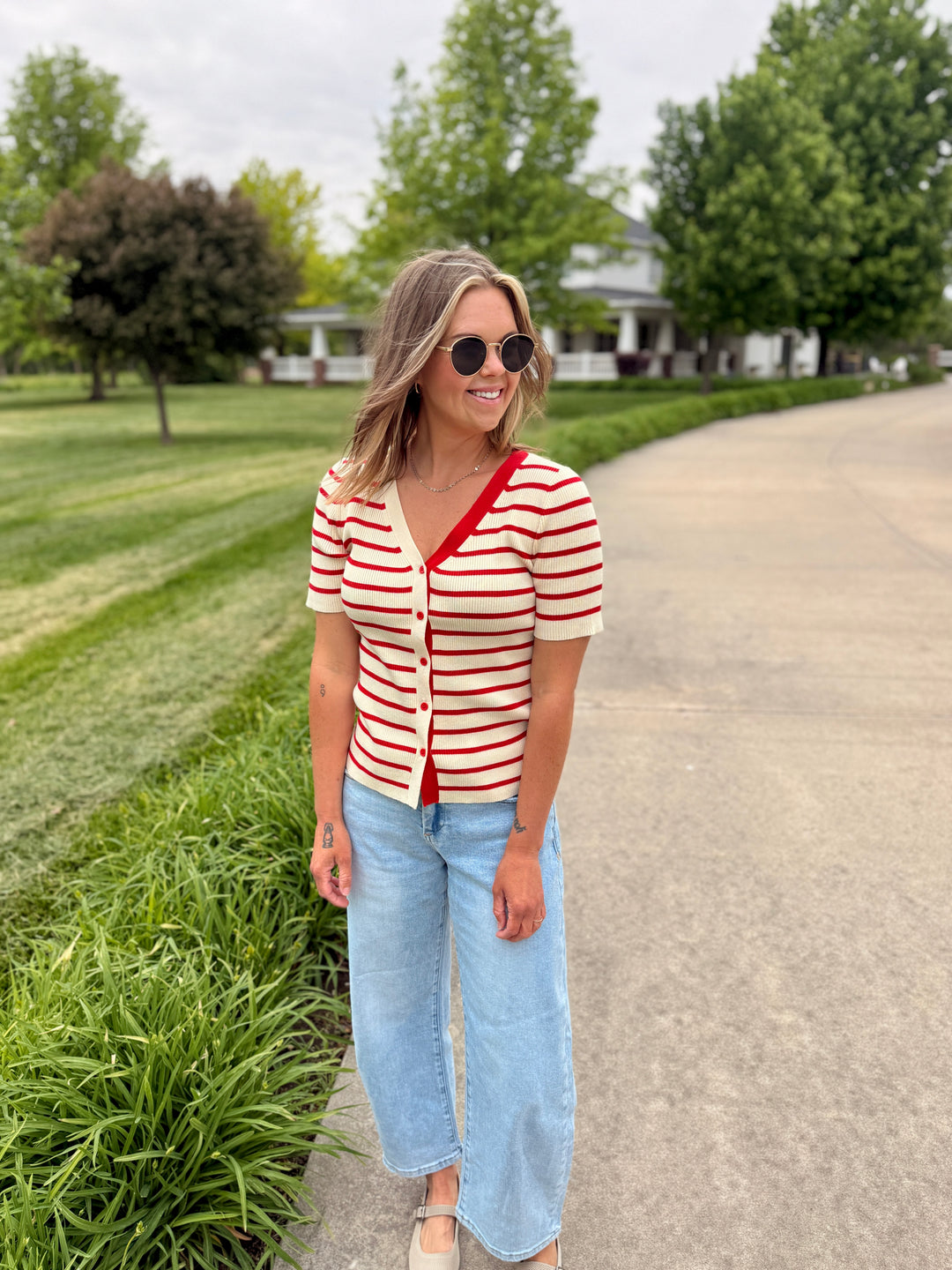 James Red Stripe Cardi