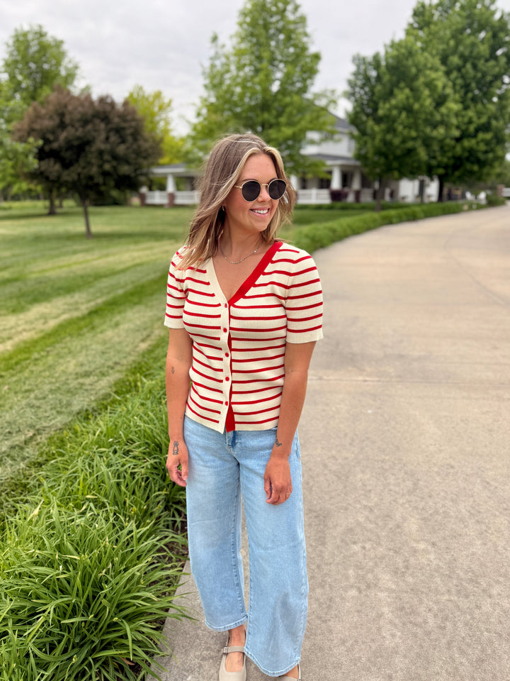 James Red Stripe Cardi