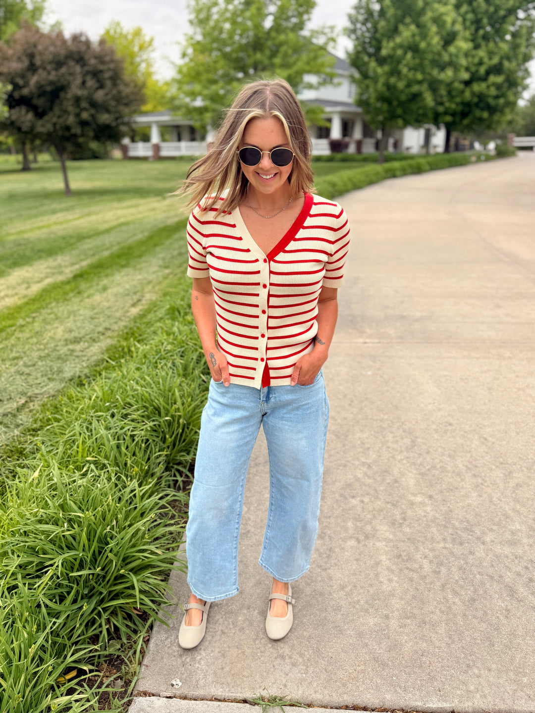 James Red Stripe Cardi