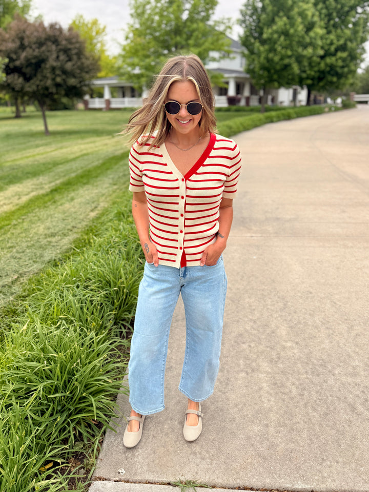 James Red Stripe Cardi