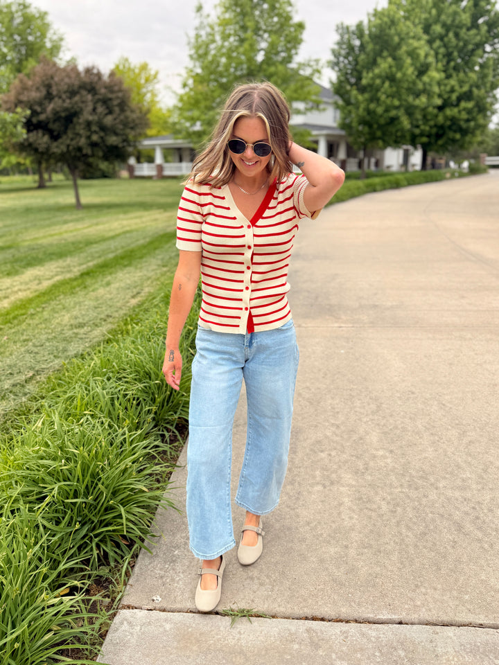 James Red Stripe Cardi