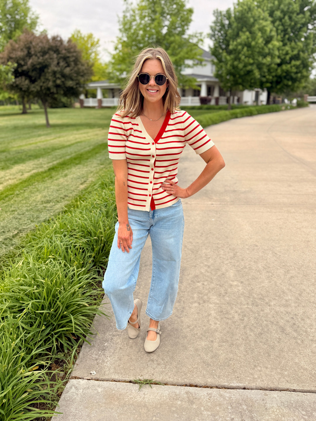 James Red Stripe Cardi