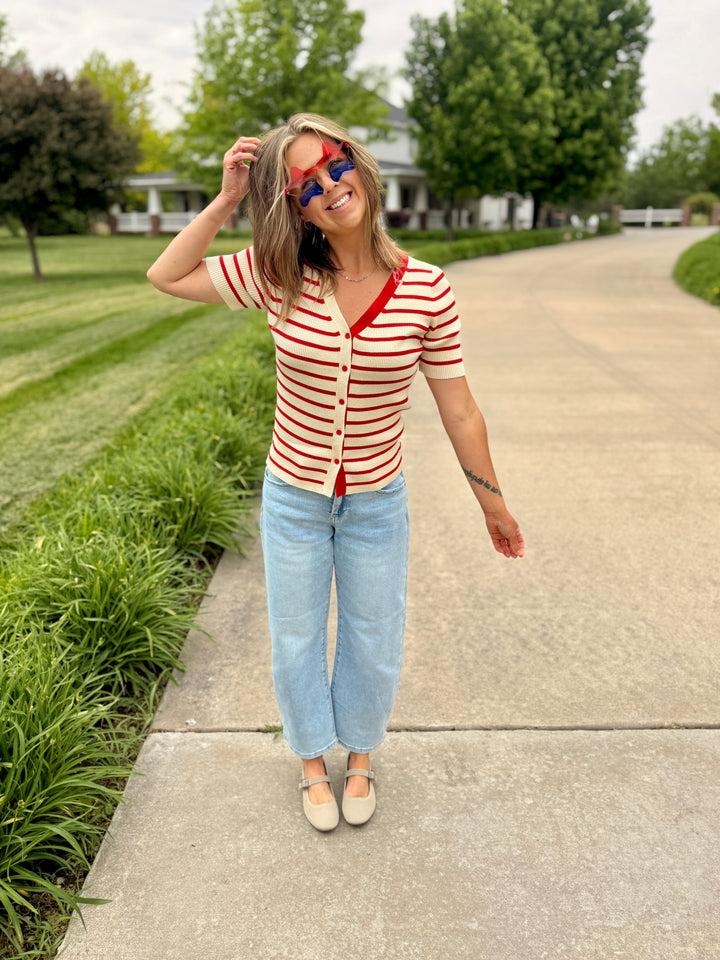 James Red Stripe Cardi