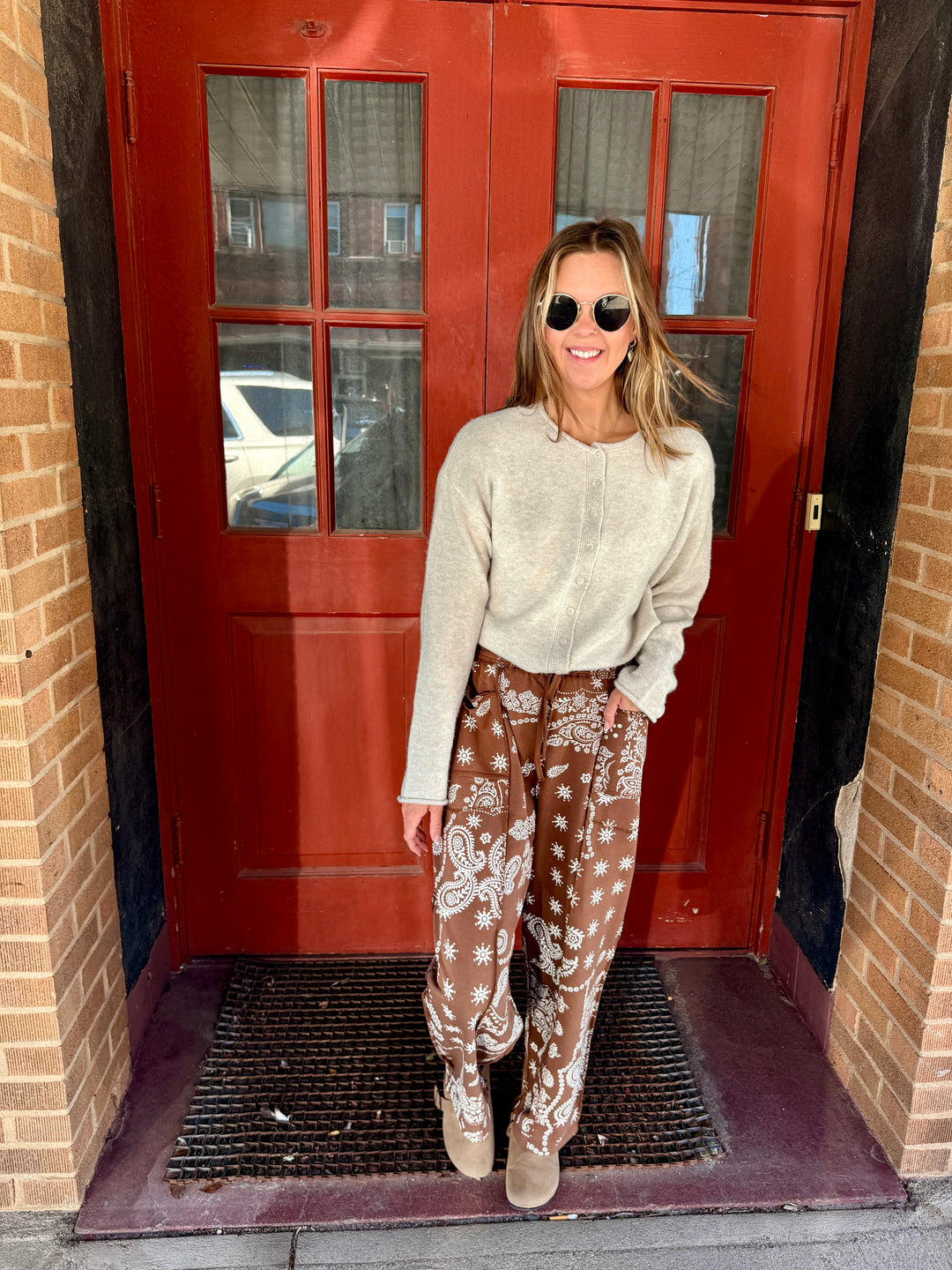 Brown Bandana Print Barrel Pant