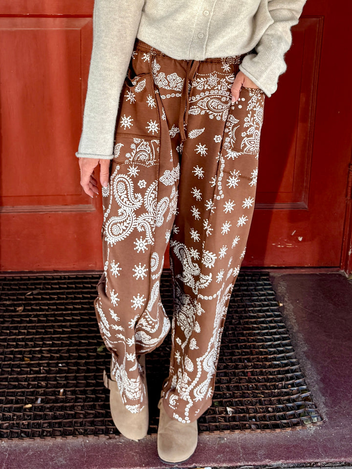 Brown Bandana Print Barrel Pant