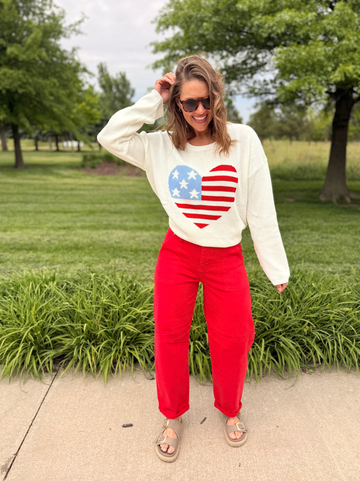 American Flag Heart Sweater Top