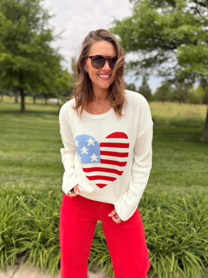 American Flag Heart Sweater Top