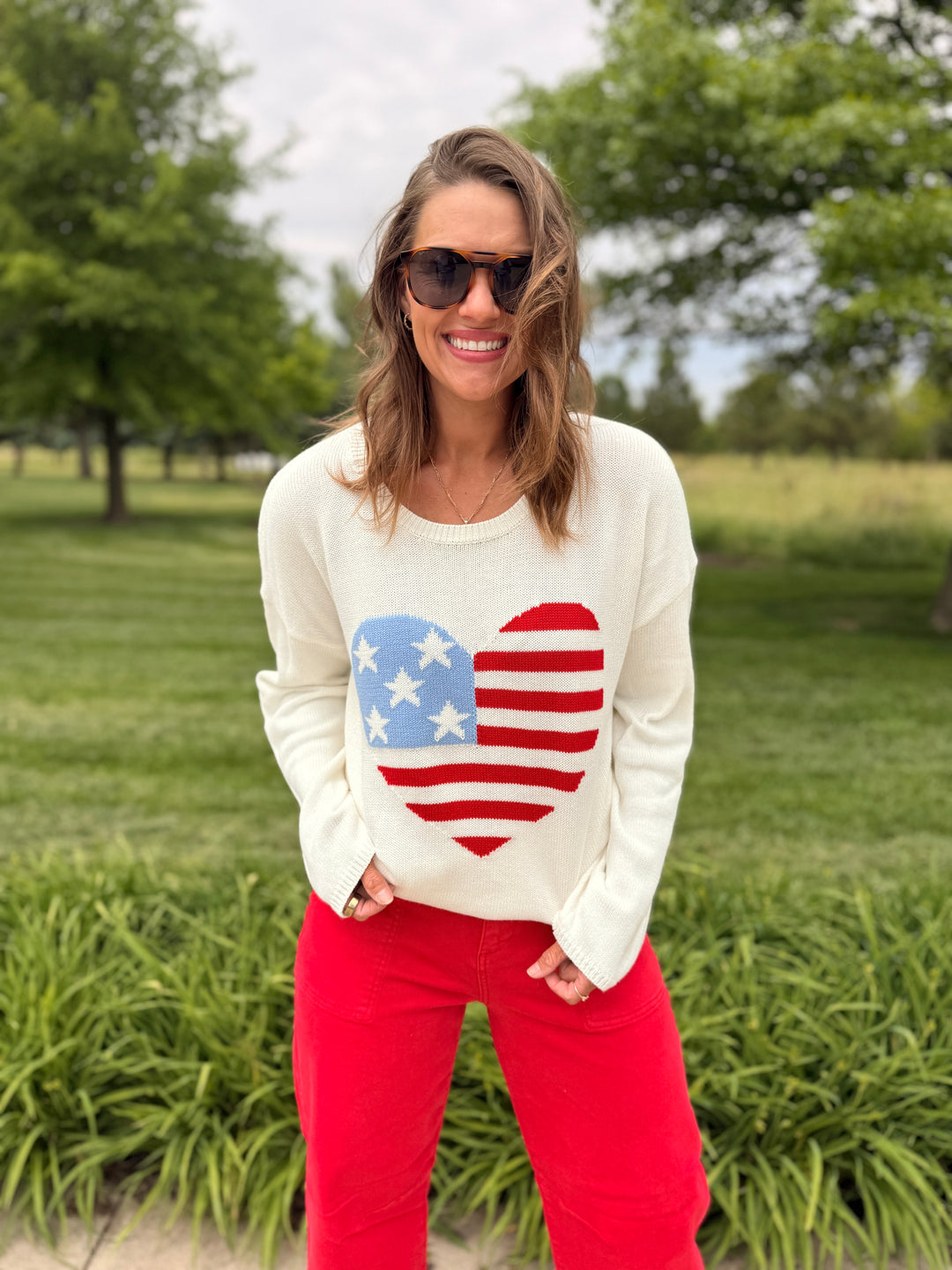 American Flag Heart Sweater Top