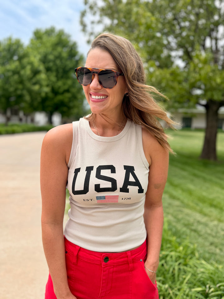 USA America Graphic Knit Tank Top
