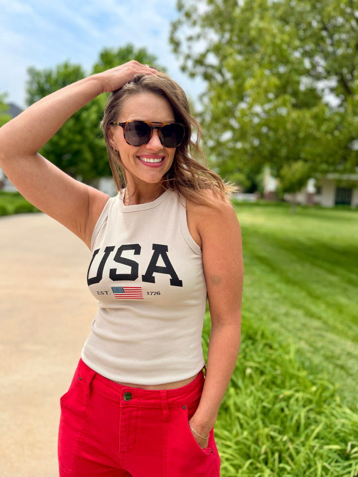 USA America Graphic Knit Tank Top