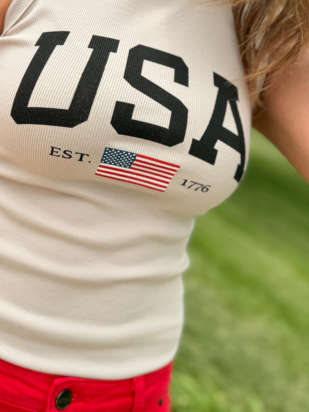 USA America Graphic Knit Tank Top