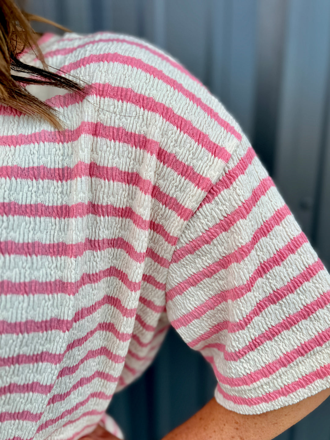 Striped Short Sleeve Tee &amp; Shorts Set -Pink
