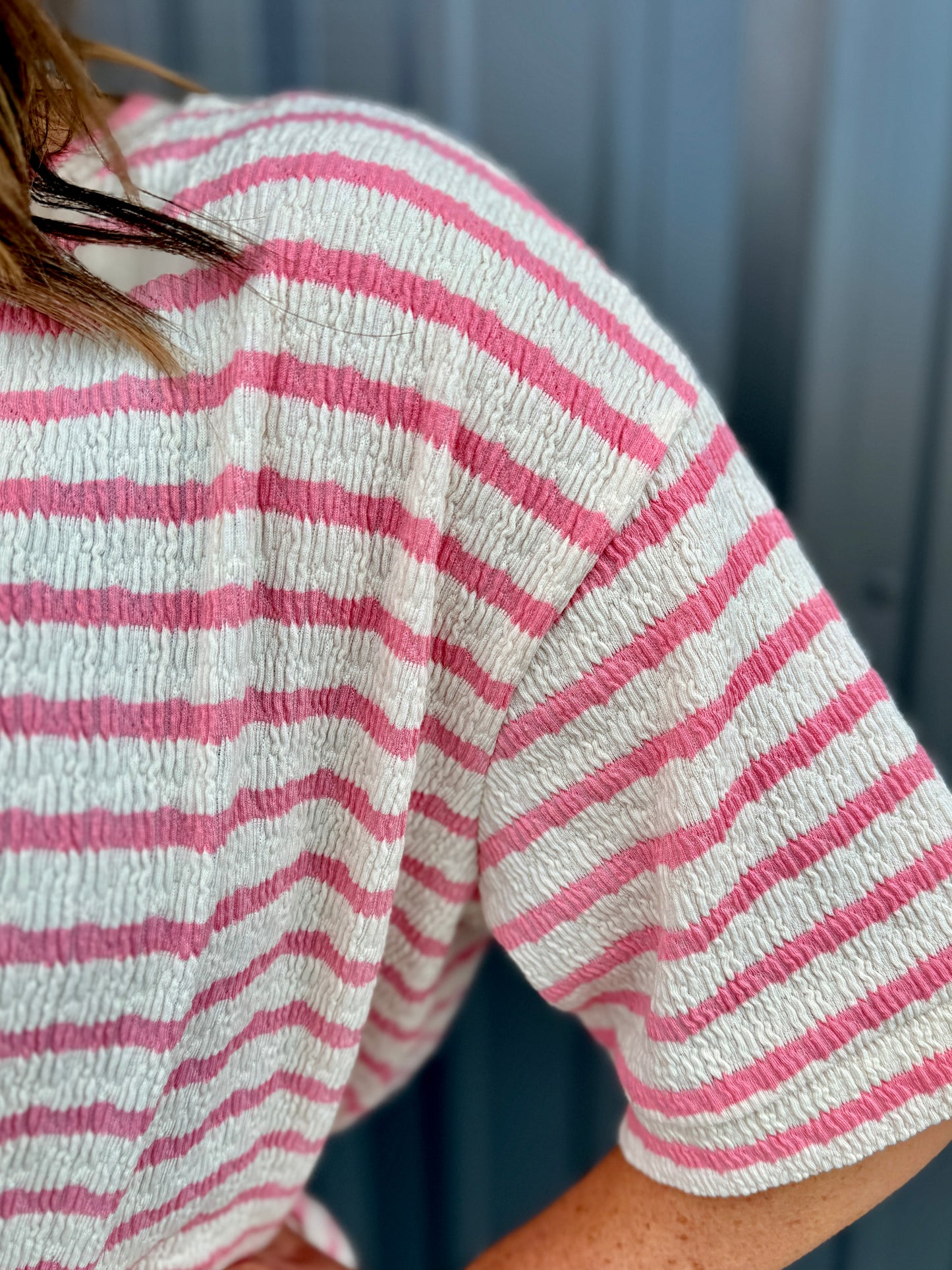 Striped Short Sleeve Tee & Shorts Set -Pink