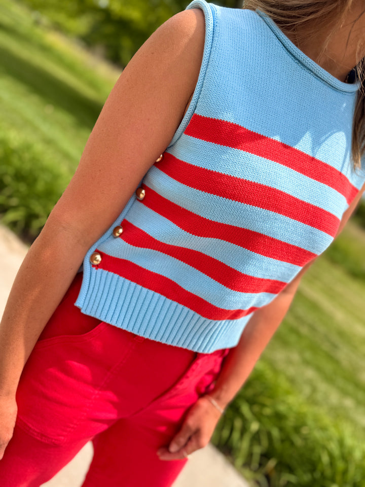 Side Button Striped Knit Vest