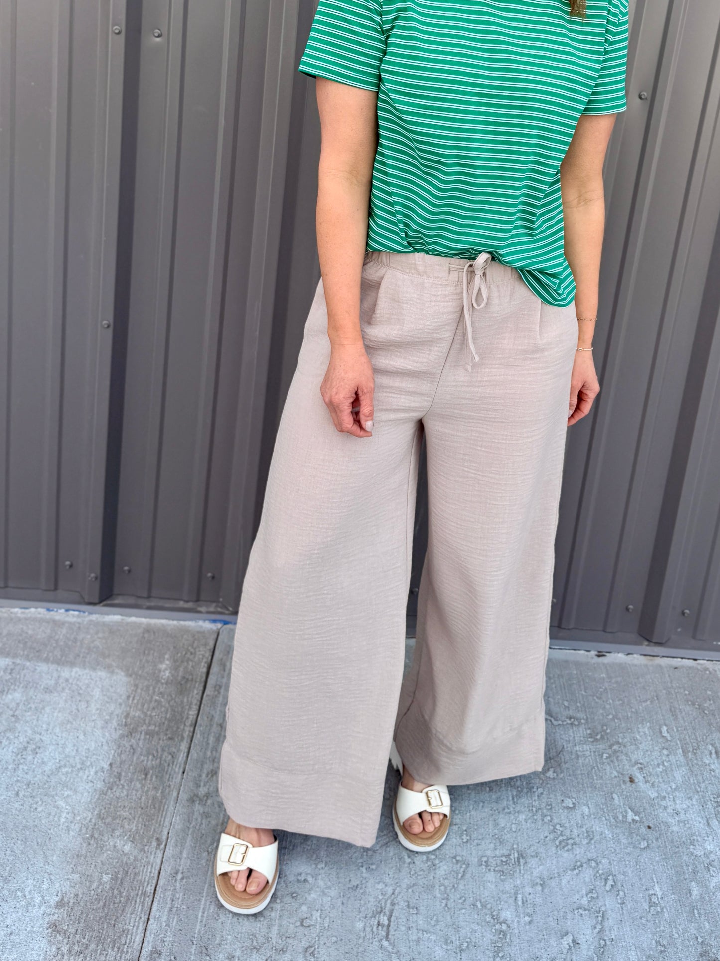 Woven Airflow Drawstring Pants - Tan