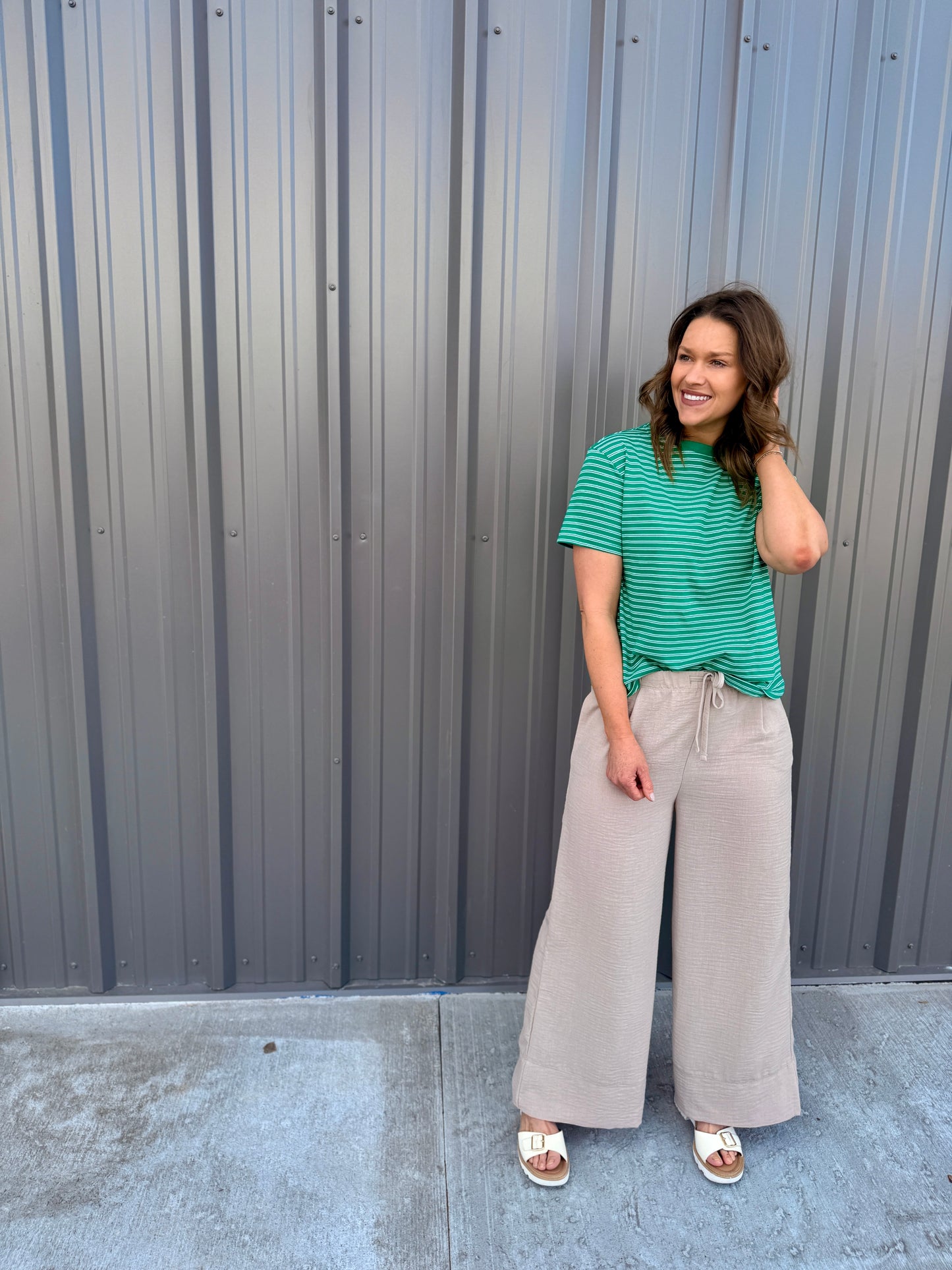 Woven Airflow Drawstring Pants - Tan