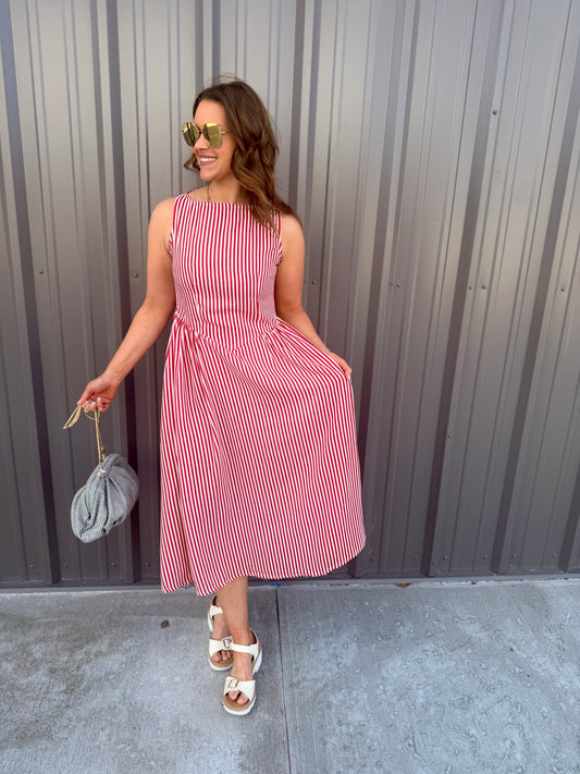 Coastal Classic Stripe Maxi Dress - Red